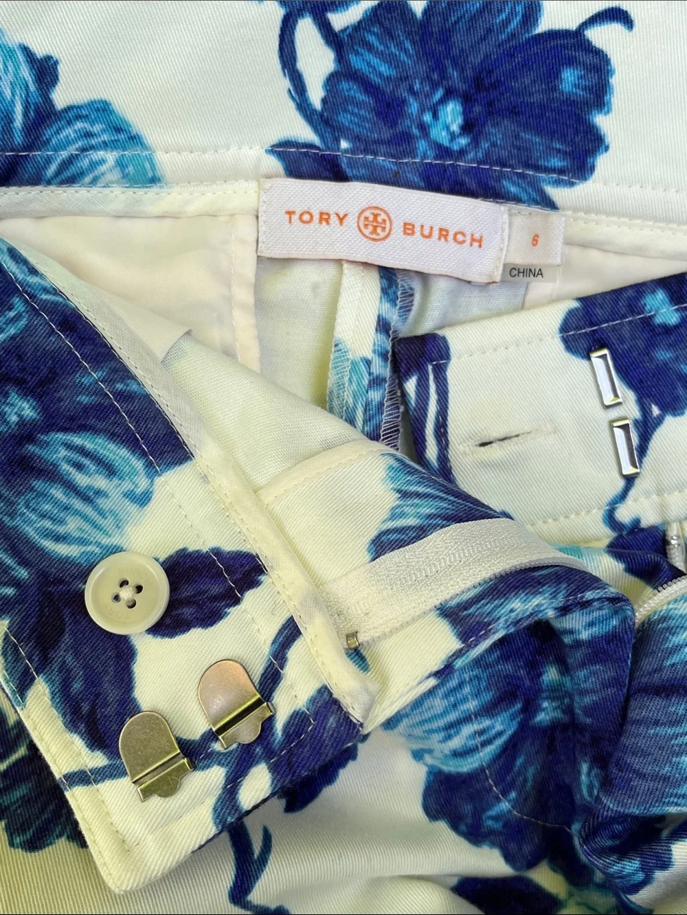 Tory Burch Kara Pant in Blue & White Rosemont Size 6 LIKE NEW